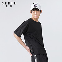 Semir 森马 短袖T恤男装2019夏季黑色体恤上衣潮圆领宽松上衣潮流