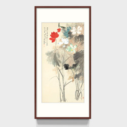 橙舍 张大千《五色荷花》120×60cm 挂画中式入户玄关国画作品走廊尽头装饰画过道壁画