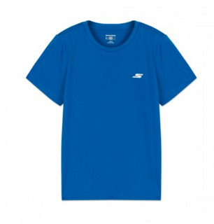 夏季男女童撞色插肩袖针织短袖t恤男童女童运动休闲T恤两件装 120 航海蓝