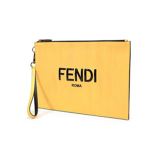 FENDI 芬迪 男士牛皮革扁平手拿包黄色黑色LOGO图案 7N0110 ADP6 F1CIA