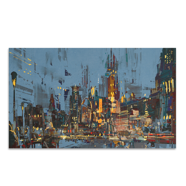 都市風景 油彩画 夜景27✖️25 肆间馆藏级艺术喷绘《城市夜景》38*25cm 油画布实木框【报价价格评测