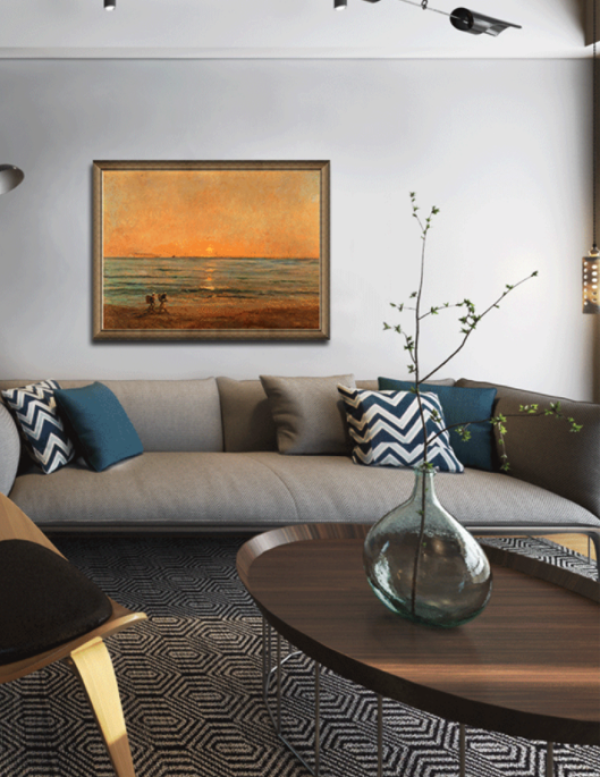 artron雅昌杜比尼落日与渔夫11485cm装饰画油画布背景墙装饰画挂画