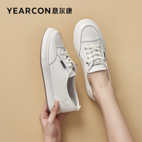 YEARCON 意尔康 女鞋百搭时尚休闲鞋一脚蹬圆头平底学生风单鞋子女 1461ZD29792W 白色 35