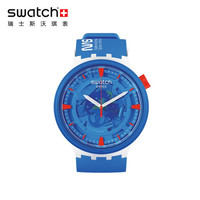 斯沃琪(Swatch)瑞士手表双历 时尚运动 石英 蓝色星球 学生男女士腕表SB03Z100