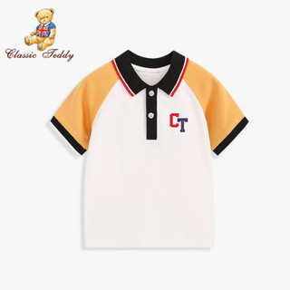 精典泰迪 Classic Teddy 童装男童短袖t恤儿童polo衫中小童半袖衣服男孩打底衫夏季绅士 插袖撞色-奶油黄 140