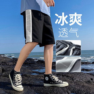 2021年夏季新款基础简约拼接撞色舒适透气直筒男士休闲短裤 XL 黑色