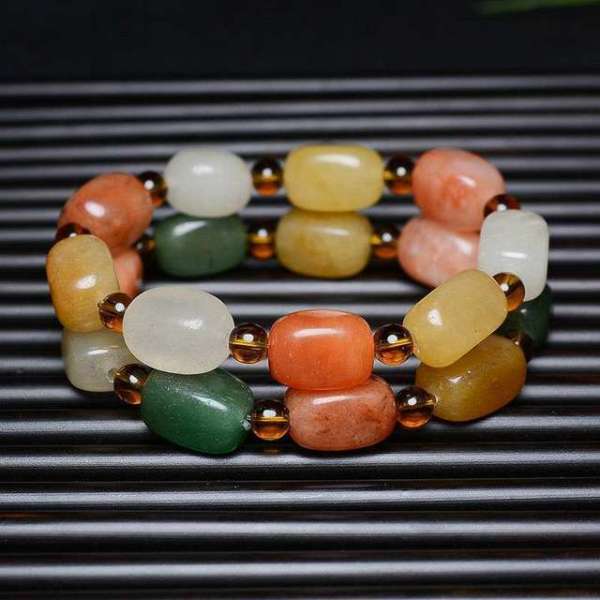 新疆金丝玉多宝五彩手串天然金丝玉