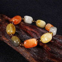 新疆金丝玉多宝五彩手串 天然 金丝玉