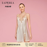 LA PERLA 短款LA PERLA女士睡衣PETIT MACRAME系列刺绣吊带短款睡裙家居服（3/L、0002黑色）