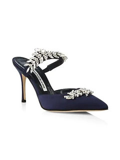 MANOLO BLAHNIK Lurum Embellished Satin Mules