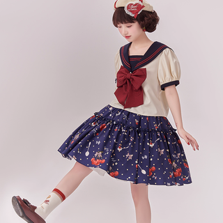 Larmes d'Anges 天使之泪 Lolita洛丽塔 法兰西樱桃系列 女士SK半裙 蓝色 L