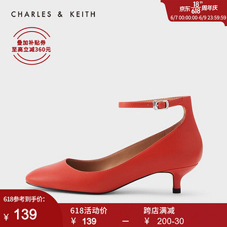 CHARLES & KEITH CHARLES＆KEITH2021春夏CK1-60580121女士一字扣猫跟单鞋婚鞋 红色 36