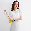 蕾丝镂空泡泡袖上衣 2021夏新款甜美复古气质温柔女式T恤 XL 白色
