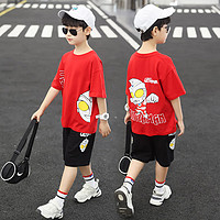 最最 奥特曼联名衣服童装男童夏装短袖套装2021新款中大儿童韩版潮 红色 110