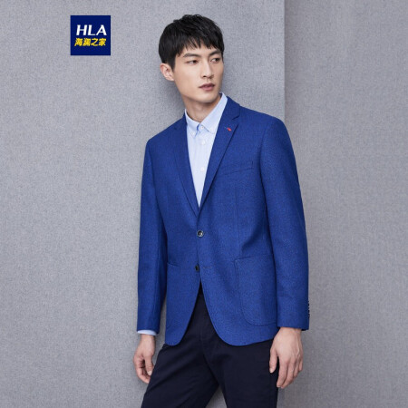 hla海澜之家休闲西服男平驳领纯色毛呢绅士单西外套hwxad3e065t宝蓝