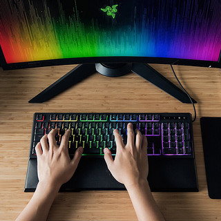 RAZER 雷蛇 雨林狼蛛幻彩版 104键 有线薄膜键盘 黑色 RGB