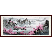 DeXiTang 得玺堂 刘磊《花动一山春色》 165*85cm 名家手绘 背景墙装饰画 水墨画挂画壁画