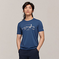 速干衣男户外登山运动弹力短袖T恤 M 徽章蓝色