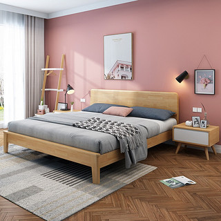 自然元素 床 北欧实木床1.8米双人床公寓1.5米小户型橡木床卧室家具原木大床 原木色（框架款） 1.8米*2米