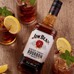 JIM BEAM 金宾  金宾（Jim Beam）占边波本波旁威士忌 美国洋酒柠檬沙瓦嗨棒可乐桶 金宾白占边白 750mL 1瓶