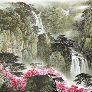 泓砚 HONGYAN客厅装饰画山水画 聚宝盆风水壁画 80x165cm 宣纸 实木外框+有机玻璃