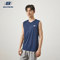 SKECHERS 斯凯奇 2021夏季新款透气男式运动T恤无袖舒适训练上衣男 藏青色 S