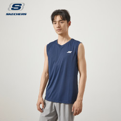 SKECHERS 斯凯奇 2021夏季新款透气男式运动T恤无袖舒适训练上衣男 藏青色 S
