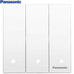 Panasonic 松下 开关插座面板 三开双控开关面板 LED开关 悦宸系列86型 WMWM516 白色