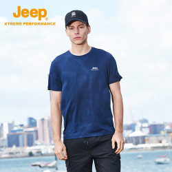 JEEP 吉普 Jeep吉普短袖t恤男 户外运动排汗透气速干T恤休闲百搭清凉干爽短袖男 4579 藏青 XL