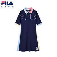 FILA KIDS斐乐童装女童连衣裙2021夏装新款儿童大童洋气休闲裙子 深海蓝-NV 140cm