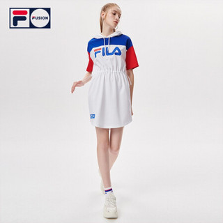 FILA FUSION 斐乐潮牌女装连衣裙2021夏秋新款撞色连帽运动休闲裙 标准白-WT（宽松版型，建议拍小一码） 165/84A/M