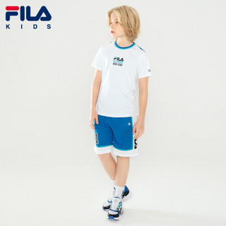 FILA KIDS斐乐儿童短袖T恤2021夏季新款男中大童纯棉运动洋气休闲半袖上衣 玉石白-WT-K12B123102F 150cm