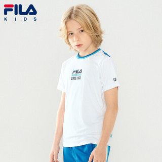 FILA KIDS斐乐儿童短袖T恤2021夏季新款男中大童纯棉运动洋气休闲半袖上衣 玉石白-WT-K12B123102F 140cm