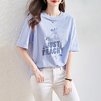 【橘子字母印花】设计师推荐款-2021新款小清新圆领短袖女式T恤衫 M 浅紫色