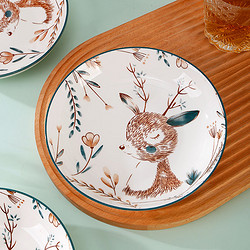 一路有你釉下彩家用陶瓷盘泡面碗套装菜盘ins创意网红早餐碟8寸盘