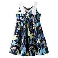 商场同款安奈儿童装女童夏款无袖连衣裙2021新款洋气印花裙休闲外出裙子 蓝绿花 170cm