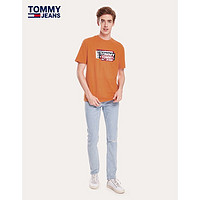 TOMMY HILFIGER 汤米·希尔费格 TOMMY JEANS男装休闲纯棉字母圆领短袖T恤橘色 196元，有三码