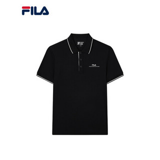 FILA 斐乐官方男子短袖POLO衫 2021年夏季新款半袖休闲翻领上衣 正黑色-BK 190/108A/XXXL