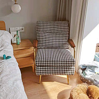 OUJI 欧吉 千鸟格单人沙发轻奢小户型单椅客厅北欧现代简约设计师卧室休闲椅