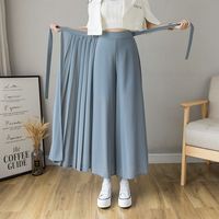 缘花双橲 压褶雪纺半身裙裤女夏季2021新款韩版高腰中长款大码松紧腰休闲裤