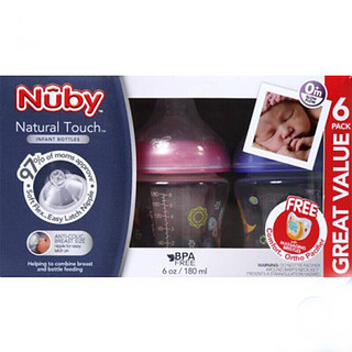 努比（Nuby） 婴儿透明奶瓶 宽口径 防胀气 180ml 6个装
