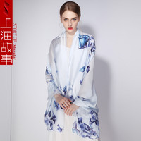 达芬奇密码 仿真丝丝巾女韩版百搭围巾多功能高档防晒纱巾夏季送礼盒装 花枝婉韵 蔚蓝