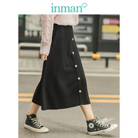 茵曼秋装新款高腰微A摆通勤OL风百搭黑色显瘦针织半身裙女 黑色 M