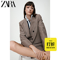 ZARA 新款 女装 格子亚麻休闲西装外套 02761058707