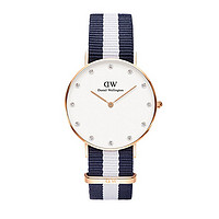 Daniel Wellington 丹尼尔惠灵顿 DW手表34mm金边尼龙带超薄女士石英表手表
