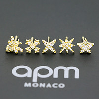 APM Monaco 星星蜜蜂雪花耳钉组合时尚气质穿孔S925银耳饰女士首饰品 金色