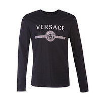 范思哲 VERSACE 男士黑色棉质美杜莎头像字母图案长袖T恤A83580 A228806 A008 L码