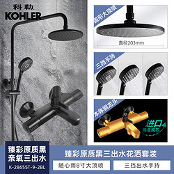 KOHLER 科勒 黑色花洒淋浴套装家用挂墙式全铜淋雨洗澡沐浴器K-28655T-9-2BL