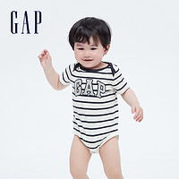 Gap 婴儿纯棉短袖连体衣 866227  海军蓝细条纹 80cm