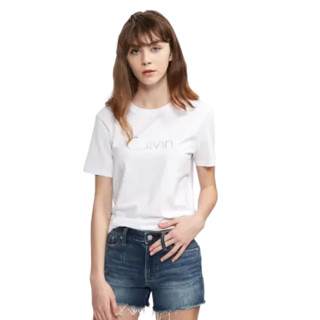 Calvin Klein Jeans 卡尔文·克莱恩牛仔 女士圆领短袖T恤 J213769 白色 M